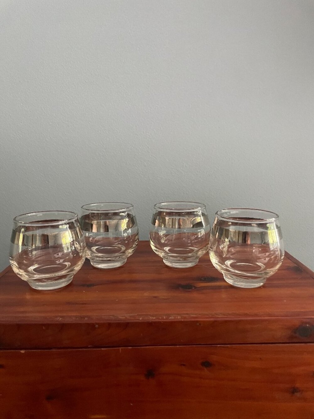 Libbey Roly Poly Glass Platinum Band Stripe Juice Punch 2.5" tall Set of 4
